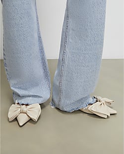 Cream Bow Sling Back Flats