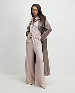 Pink Stripe Drawstring Wide Leg Trousers