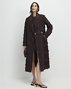 Brown Fringe Longline Duster Coat
