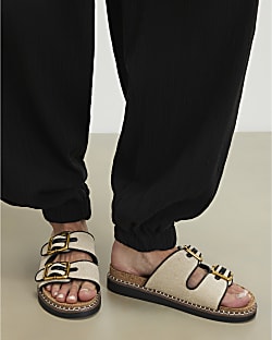Beige Double Strap Footbed Sandals