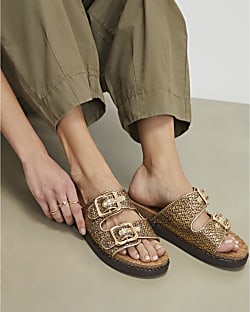Gold Double Strap Footbed Sandals