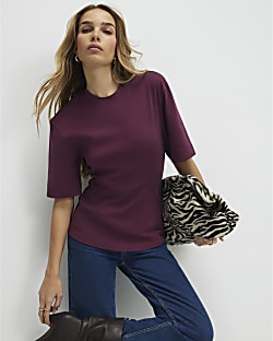 Red Short Sleeve Tie Back Seamed Top