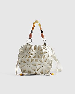 White Laser Cut Flower Cross Body Bag