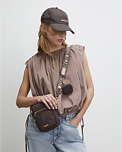 Brown Webbing Strap Cross Body Bag