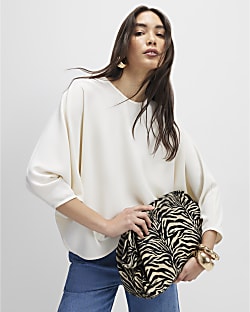 Cream Long Sleeve Batwing Top