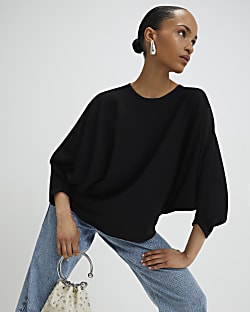 Black Long Sleeve Batwing Top