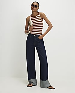 Pink Stripe Sleeveless Ribbed Cami Top