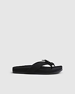 Black Flower Toe Thong Sandals