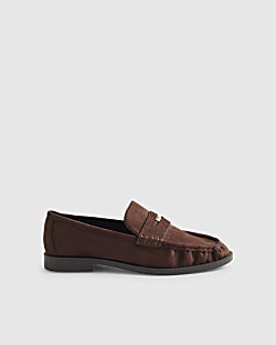 Brown Faux Suede Ruched Loafers