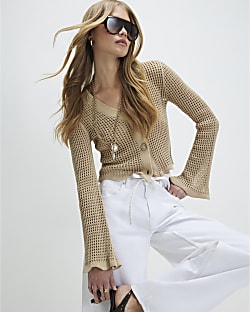 Beige Crochet Knitted Cardigan