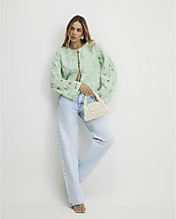 Green 3D Flower Tie Front Jacket