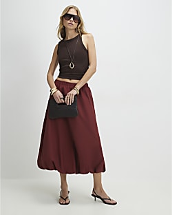 Red Bubble Hem Midi Skirt