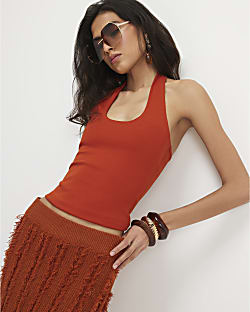 Orange Halter Neck Tank Top