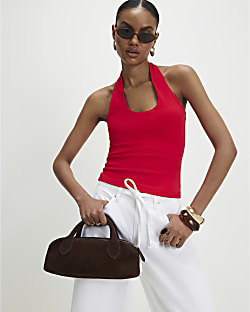 Red Halter Neck Tank Top