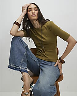 Green Cotton Fitted T-Shirt