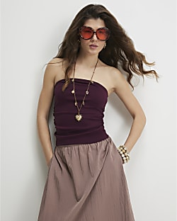 Red Cotton Bandeau Top