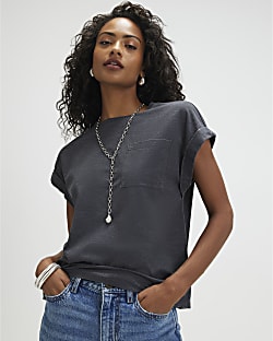 Grey Short Sleeve Burnout Effect T-Shirt