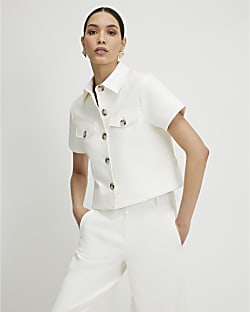 White Cotton Blend Boxy Fit Shirt