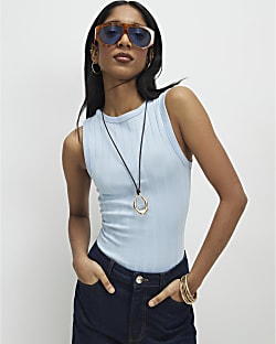 Blue Wide Rib Tank Top
