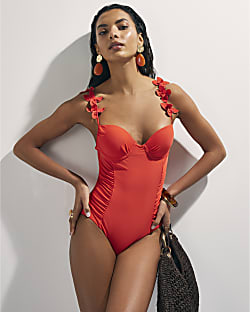 Red Flower Detail Swimsuit