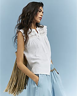White Lace Yoke Blouse