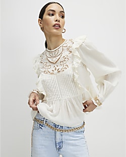 Cream Cutwork Ruffle Blouse