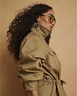 Beige Drawstring Waist Shacket