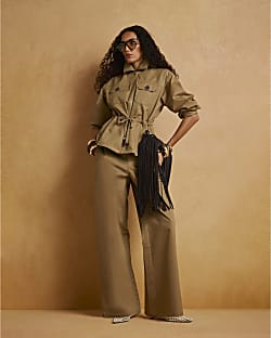 Beige Drawstring Waist Trousers