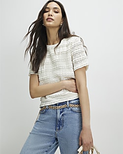 Cream Ruffle Textured Top