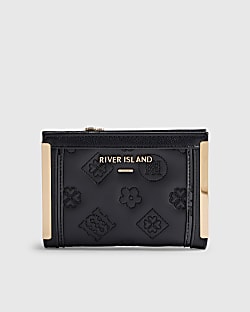 Black Quilted Monogram Print Fold Out Purse