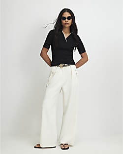 Black Ribbed Polo Top