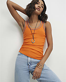Orange Cotton Whipstitch Tank Top