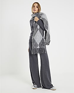 Grey Cosy Wide Leg Trousers