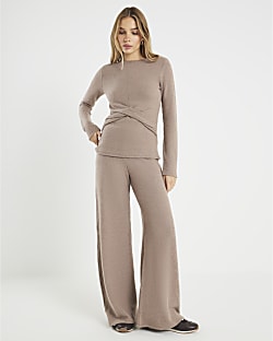 Brown Cosy Wide Leg Trousers