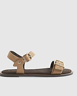 Beige Suede Back Strap Flat Sandal