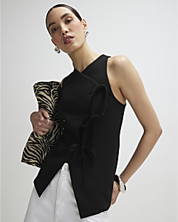 Black Asymmetric Bow Tie Front Waistcoat