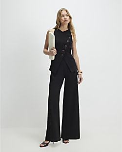 Black Collarless Asymmetric Jumpsuit