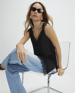 Black Longline Lace Cami Top