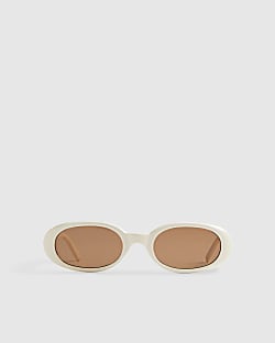 Cream Slim Oval Sunglasses