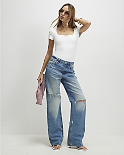 White Scoop Neck Bodysuit