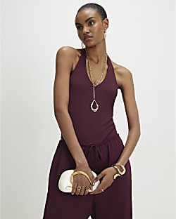 Red Halter Neck Bodysuit