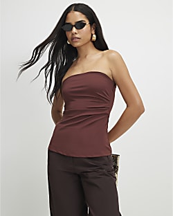 Brown Polyamide Bandeau Top