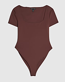Petite Brown Scoop Neck Bodysuit