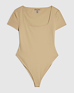 Petite Beige Scoop Neck Bodysuit