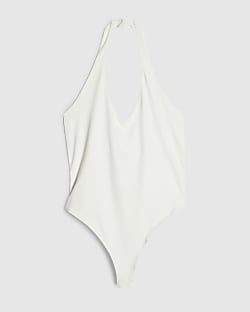Petite Cream Sleeveless Halter Neck Bodysuit