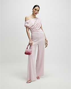 Pink Asymmetric Drape Jumpsuit