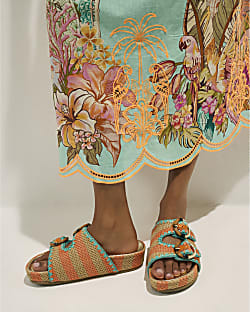 Orange Striped Footbed Sandals
