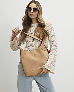 Beige Buckled Slouch Bag