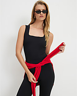 Black Sleeveless Square Neck Bodysuit