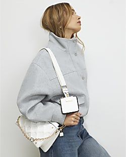 White Quilted Monogram Cross Body Bag